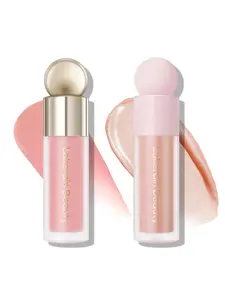 2 Colors Liquid Blush and Highlighter, Natural Matte Face Blush, High Glossy Liquid Illuminator for Face and Body, Silky Creamy, Lightweight Blendable Makeup Brush Contour Foundation Moisturizing Smooth Cosmetic Multicolor