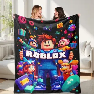Roblox Theme Flannel Blanket, Soft Skin-Friendly Breathable Warm, Fun Block Design, Ideal for Bedroom Living Room Nap Use, Perfect Gift Choice  Suitable for multiple scenes,Polaris Blanket