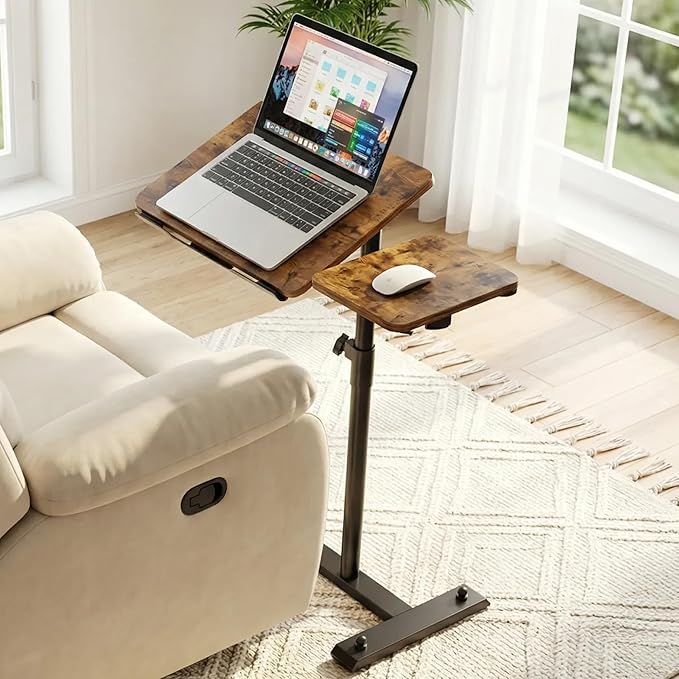 YUHFERA Rolling Table for Laptop Stand, Height and Angle Adjustable Over Bed Table with Wheels, Tilt-Top Laptop Desk for Couch with Cup Holder, Bed Table Tray for Eating