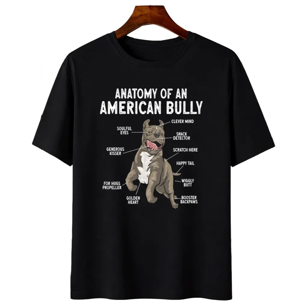American Bully Dog Anatomy T-Shirt - Retro Bully Breed, Casual Round Neck Tee with American Bully Graphic, Machine Washable Suitable for - Wear for Breeders & Owners