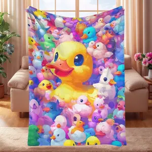 Cozyhome Colorful Rubber Duck Print Throw Blanket For Kids Bedrooms And Playrooms