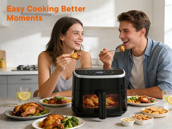 4QT Air Fryer with Visible Window, 1500W Digital Touchscreen Air Fryer with 8 Presets, Auto Shut Off & Nonstick Dishwasher Safe Basket, 60-Min Timer, Max 400°F, Black