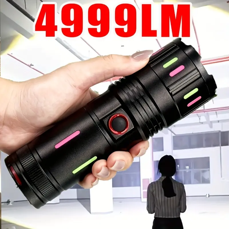 4999LM Super Flashlight, The Most Powerful Flashlight In The World, High Power LED Flashlight, Built-in Battery Tactical Flashlight, Rechargeable Portable Flashlight For Outdoor Work, Hunting, Fishing And More