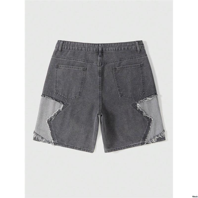PointedStarFrayedPocketCasualLooseFitDenimShortsJorts - ROMWEMENStreetLifeMen sFive PointedStarFrayedPocketCasualLooseFitDenimShortsJorts - ROMWEMENStreetLifeMen sFive