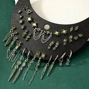 17pcs Vintage & Punk Style Earring Set with Sparkling Rhinestones - Perfect for Casual Attire & Gifting