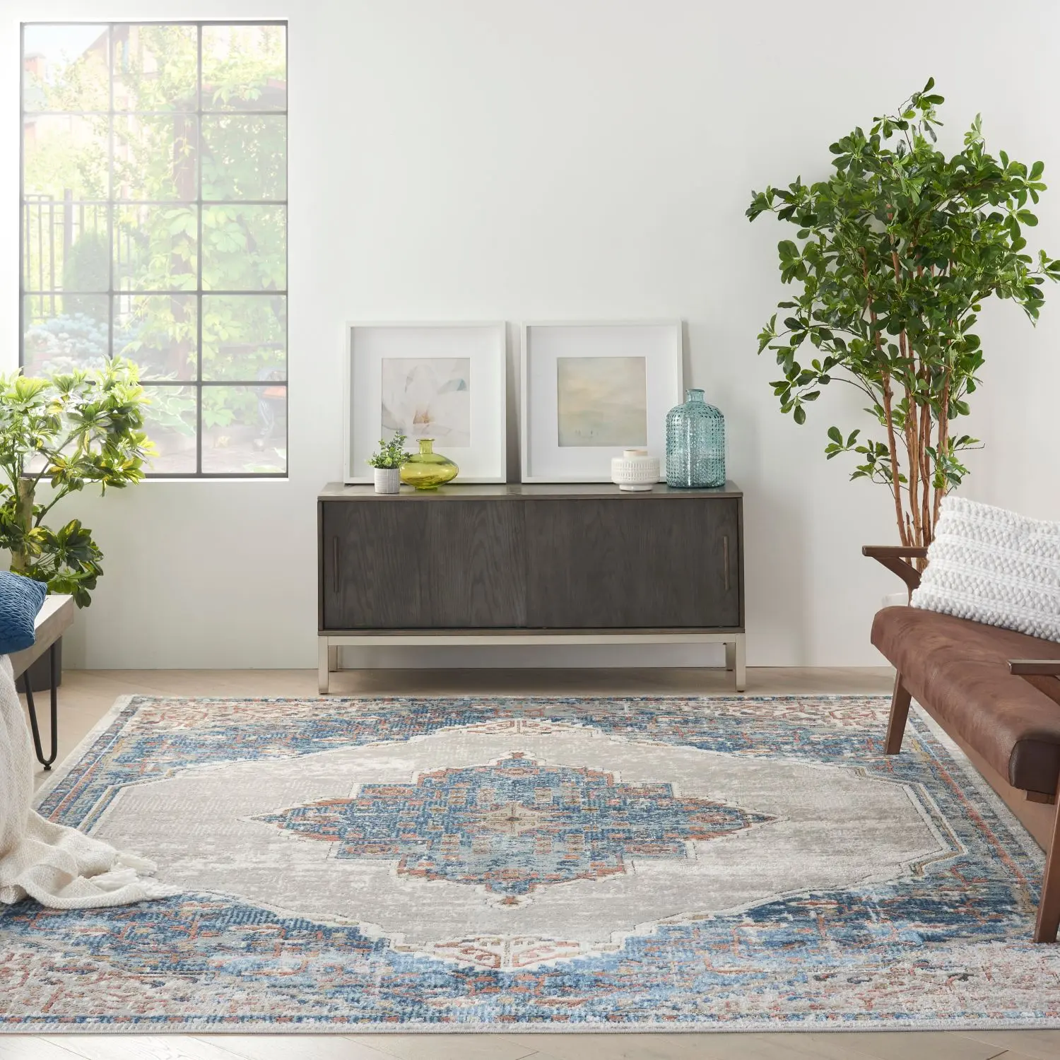 Nourison Concerto Traditional Polyester Mix Power-Loomed Area Rug - Soft High Cut-Pile Indoor Rug with Center Medallion, Ornamental Border, Beautiful Patterns for Living Room Decor, Bedroom Use, Beautiful Patterns Area Rugs