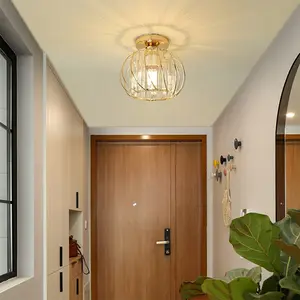 Modern Slanted Mesh Ceiling Light, Wired Design, Crystal Shade, 10cm Base, Black/Gold (Bulb Not Included), E27 Universal Socket, Modern Mood Lighting, For Home Corridors, Hallways and Balconies, Indoor Small Area Lighting