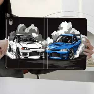 Cool Car Racing Design iPad Tablet Case Transparent Acrylic Hard Back Panel With Pencil Slot，Suitable for Ipad mini pro air. Scratch-resistant Ultra-thin Protective Case, Shock-resistant Full Cover Protective Case Suitable for Offices Schools and Homes