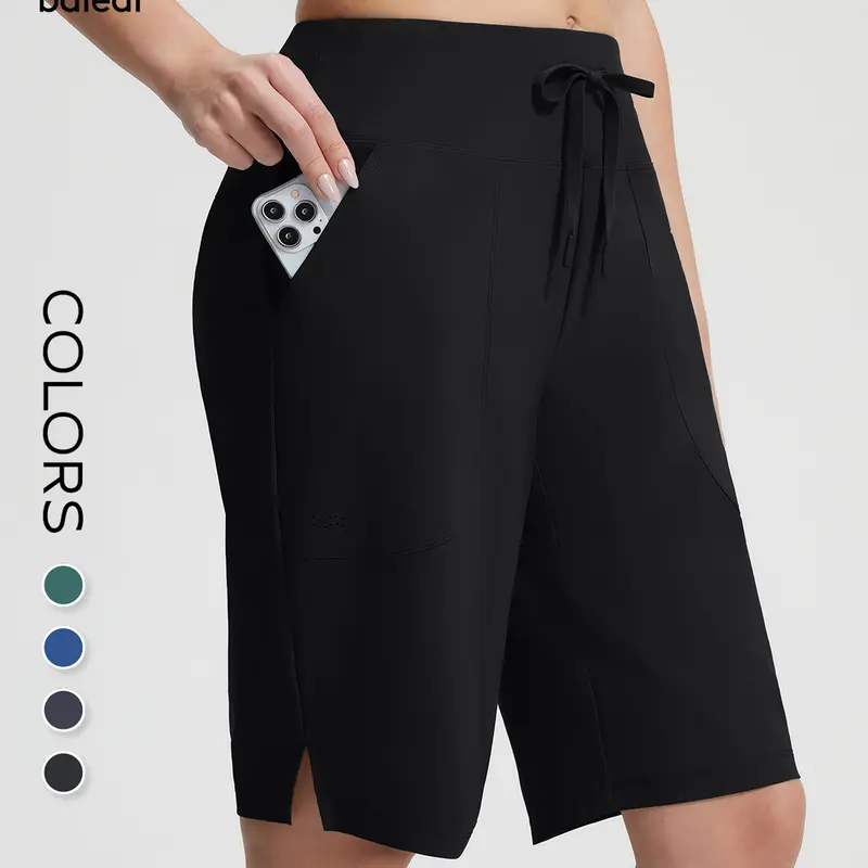 BALEAF Women's High Waisted Bermuda Swim Shorts UPF 50 Quick Dry Shorts with Built In Liner Pockets Tummy Control for Swimming Beach Pool Vacation Travel Water Sports Tankini Bottoms Casual City Wear