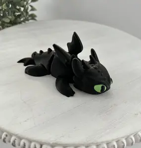 3D Printed Medium Toothless Dragon Figurine with Green Eyes and Detailed Design for Collectors