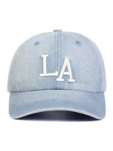 Unisex La Washed Denim Baseball Cap, Adjustable Outdoor Sun Protection Hat, Casual Fitted Design for Spring & Fall Travel, Fitted Snapback Hats