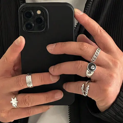5-Piece Stylish Punk Style Ring Skull Eye Set for Men, Trendy Streetwear Jewelry, Fashion Rings, Statement Rings, Casual Daily Wear Accessory, Statement Multi Ring