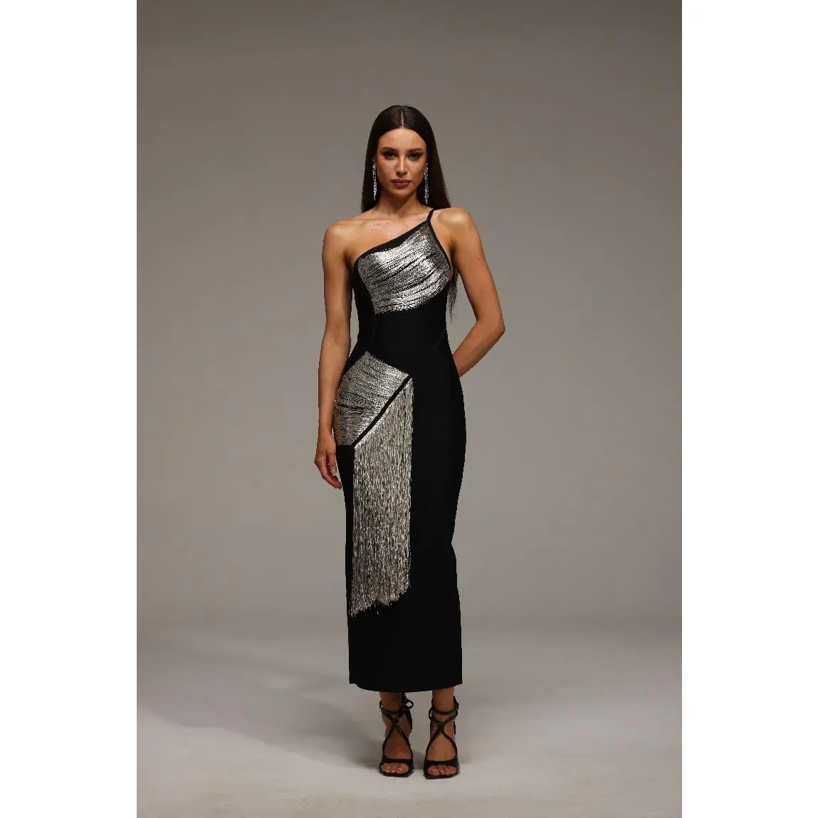 strapless open back dress Satiné Purple Fully-pleated Maxi Dress