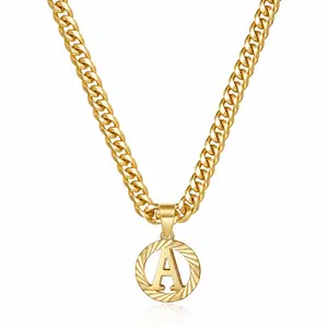 ZEMOREOD Gold Initial Necklace,14K Gold Plated Round Letter Pendant Hollow Capital Monogram 5mm Cuban Chain Necklace Alhpabets from A-Z Dainty Jewelry for Women Men Mothers Day Gift Ideas,summeroutfits,vacationoutfits