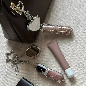1pc of Lipstick Holder And Keychain - a Compact Case with a Star-Shaped Mirror And a Slot for Lipstick, Featuring a Glossy Pink Charm, Perfect for Organizing Makeup While Traveling (Includes a Pink Star Key Ring And Lip Gloss Case)