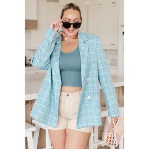Pastel Blue Plaid Blazer
