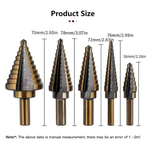 5-Piece Cobalt Step Drill Bit Set - 50 Sizes, Titanium Conical Cone Drill Hole Cutter, Aluminum Case