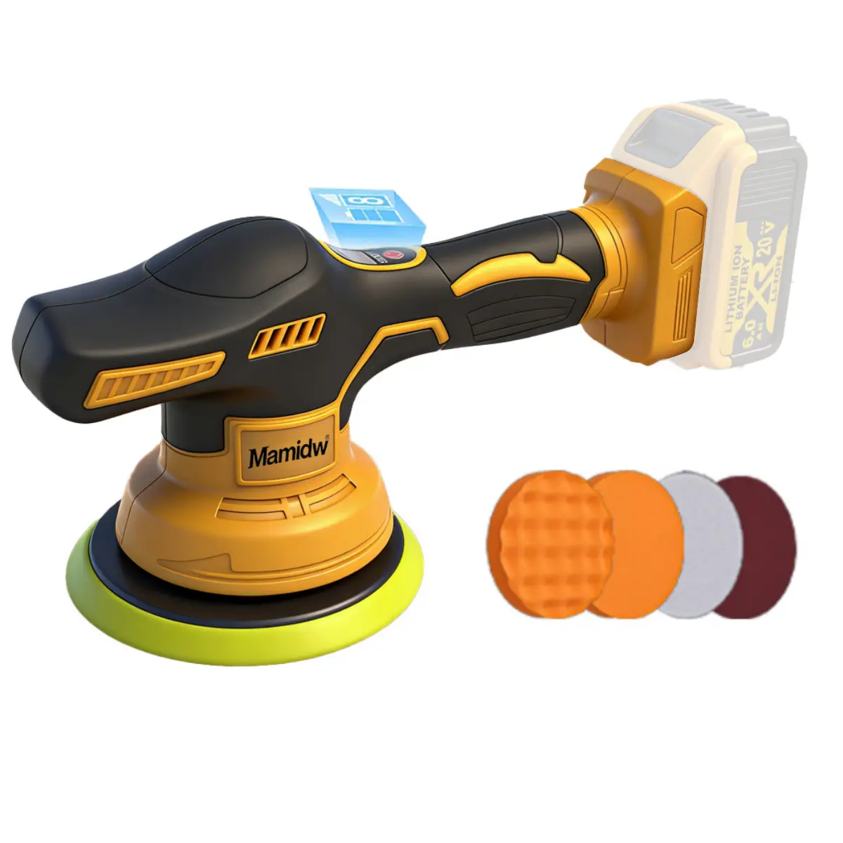 Black Plastic Cordless Polisher Sander - 8 Variable Speed Levels, Digital Display Screen, Tool-Only, Car Buffer for Vehicle Detailing, Surface Finishing & Surface Maintenance on Auto, Wood, Metal