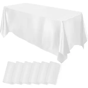 6 Packs Satin Tablecloth 102 x 58 Inches Rectangular Table Overlay Cover Bright Silk Tablecloth Smooth Fabric Table Decor for Wedding Banquet Decoration (White)