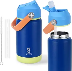 【Yawbay】Give stickers|Christmas Gift for Kids: 12oz/18oz Leakproof Straw Cup, Stainless Steel Insulated Tumbler with Silicone Spout & Screw-On Lid, Dishwasher Safe & Cup Holder Friendly, Includes Stickers Drinkware Mug Bottles Bottled Portable Flasks