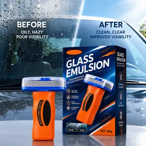 Glass Oil Film Remover for Car Windshield, 100ml Roll-On Auto Glass Cleaner Compound with Cleaning Board, Helps Remove Road Film, Water Spots, Smudges & Haze for Clearer View