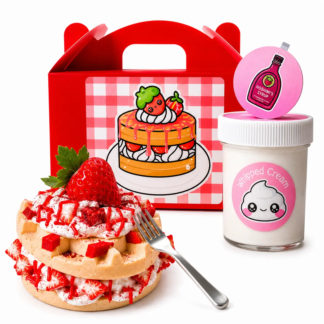 Strawberry Shortcake Waffle Slime Kit – DIY Butter Slime with Waffle Clay, Syrup, Sprinkles & Fork