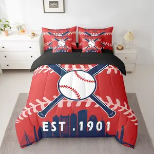 7 Pcs Comforter Set,Baseball Fans Bed in a Bag with Flat Sheet and Fitted Sheet,Baseball Team Bedding Set(Boston)