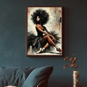 [SALE UP TO 40%] [Unframed] Modern Black Ballerina Wall Art, Afrocentric Ballet Digital Print, African American Dancer Home Decor, Instant Download