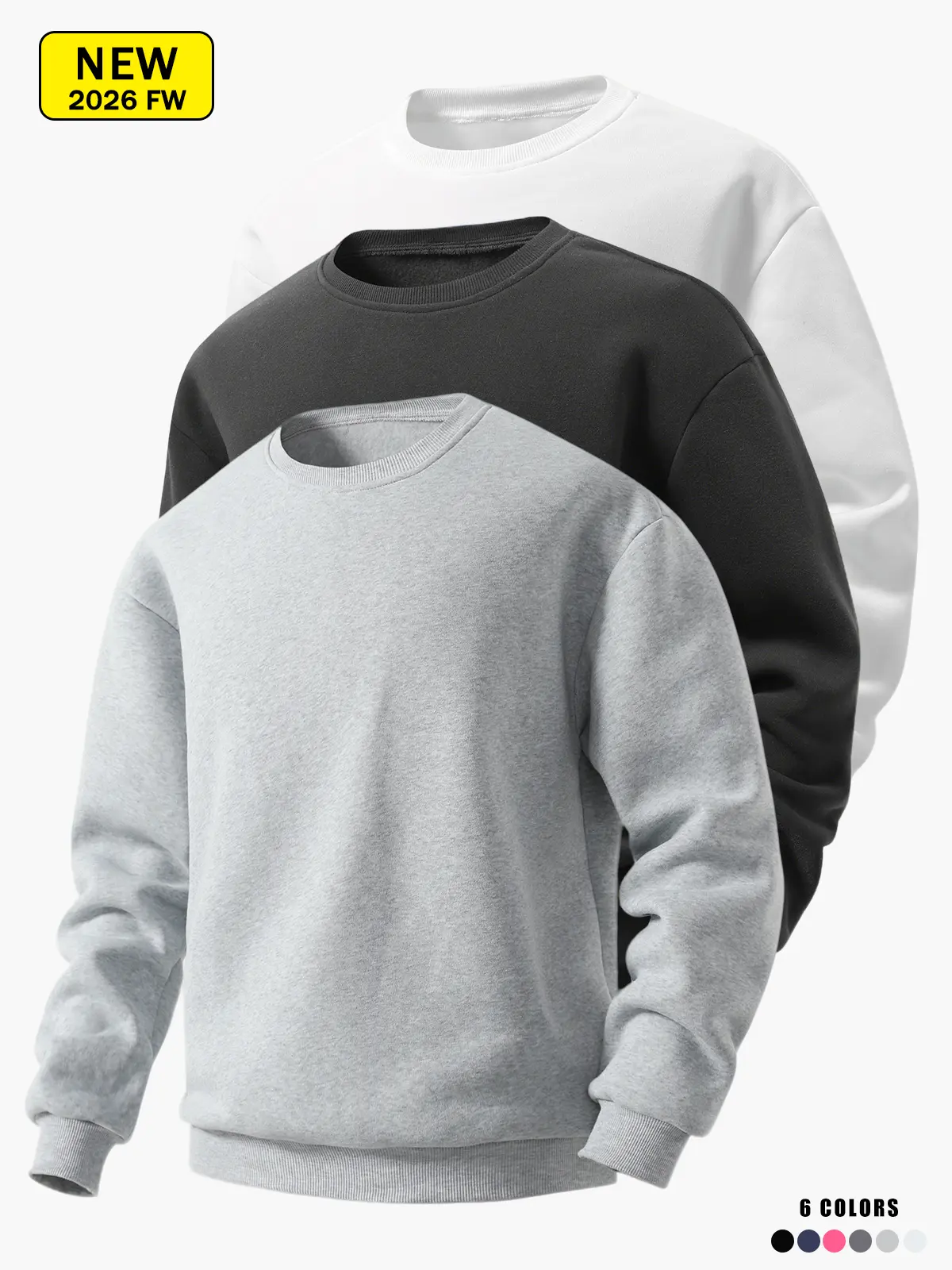 Men’s autumn/winter long-sleeve crewneck sweatshirt, loose fit, breathable and comfortable, simple versatile base layer