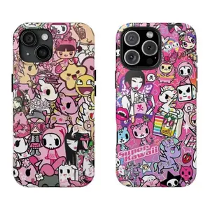 Pink Colorful Tokidoki Phone Case, Vintage Aesthetic Graphic Cover, Tough Shockproof Protective Case, Compatible with iPhone 11-17 Pro Max/Plus and Samsung Galaxy S23-25, Gift for Men & Women (Halloween/Christmas/Thanksgiving)