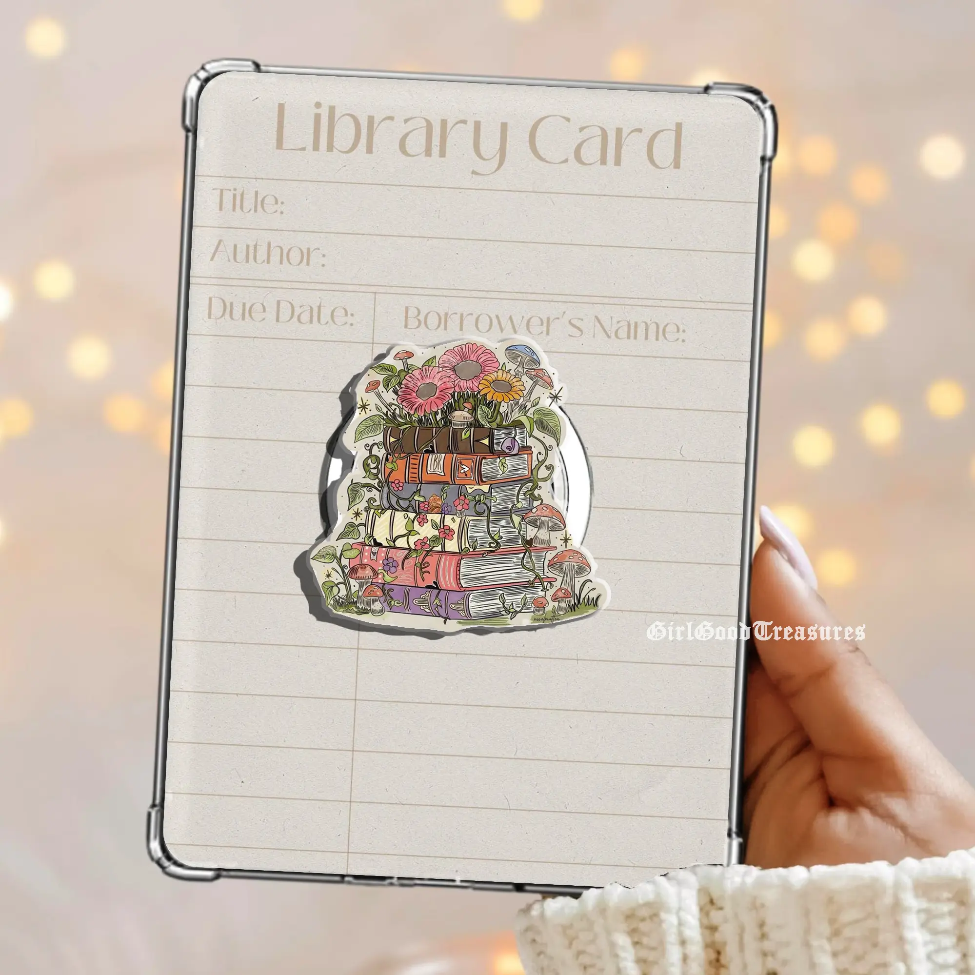 Mushroom Stack Of Books Nature Magical Book Floral Kindle Grip Book Bookish Magnetic Kindle Grip Book Lover Kindle Accessories Phone Holder PopSocket Phone Grip Magnetic Pop Socket Phone Grip