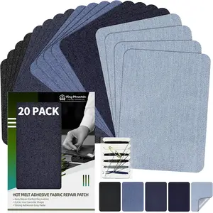 20-Pcs Rectangular 100% Cotton Denim Iron-on Repair Patch Kit, 3x4.25" Strong Bond Patches in 5-Color Set for Jeans and Clothing Repair & Decoration, Rectangular Shape