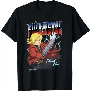 Fullmetal Alchemist: Brotherhood Chrome Edward Logo Anime T-Shirt, Vintage Acid Wash Oversized Crewneck Graphic Tee, Casual Manga Streetwear Loose Fit Short Sleeve Tops for Anime Fans Men Women