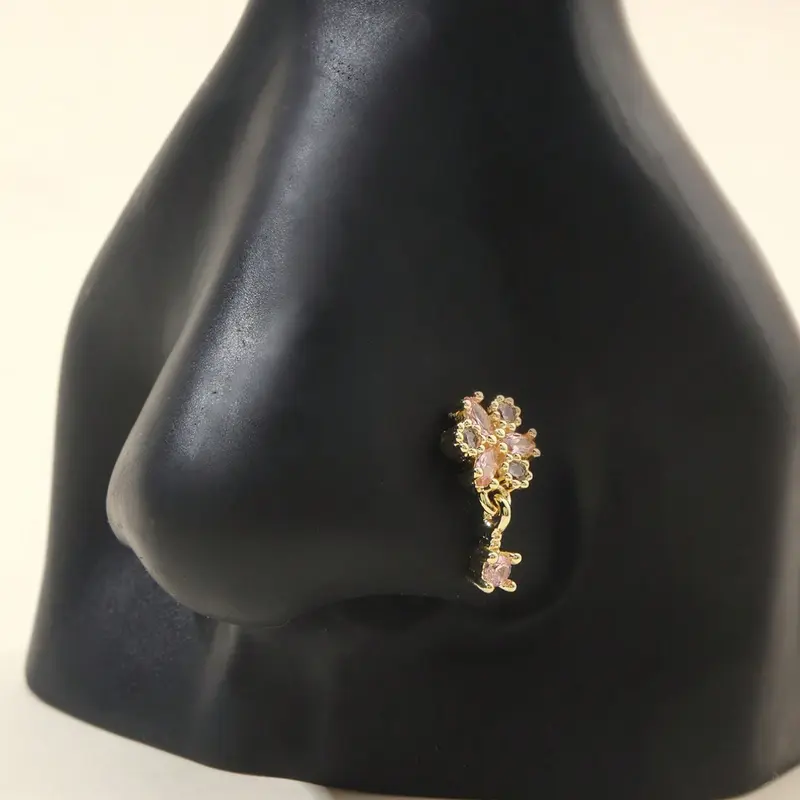 Flower Design L-shaped Pierced Nose Ring, Fashionable Nose Ring for Women & Girls, Body Jewelry Piercings for Daily Wear, Trendy All-match & Exquisite Jewelry for Birthday Gift