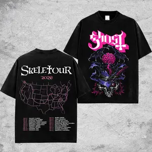 [$$$MANLIFE] Ghost Band Skeletour 2026 Tour Date Retro Unisex 100% Heavyweight Cotton T-Shirt, Ghost Skeletour 2026 Tour Merch, Ghost Band Papa V Cotton T-shirt Gift For Rock Music Lovers, Gothic Punk Emo Grunge Y2K Outfits