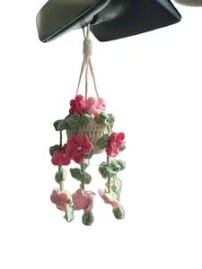 Crochet hanging plant for car, crochet flower, crochet pothos, car mirror hanging accessories, crochet monstera plant, crochet plan for mom