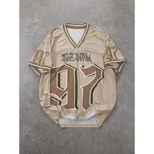 Men’s regular-fit football jersey with a 97 print, V-neck short sleeves; casual, breathable, comfortable T-shirt for daily wear; men’s summer jersey tee