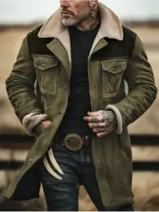 Men's Casual Color-Block Softshell Jacket - Long Sleeve casual fashion jacket, Loose fit with a turn-down collar, front zipper with pockets, warm polyester lining, autumn and winter outerwear, classic raincoat style