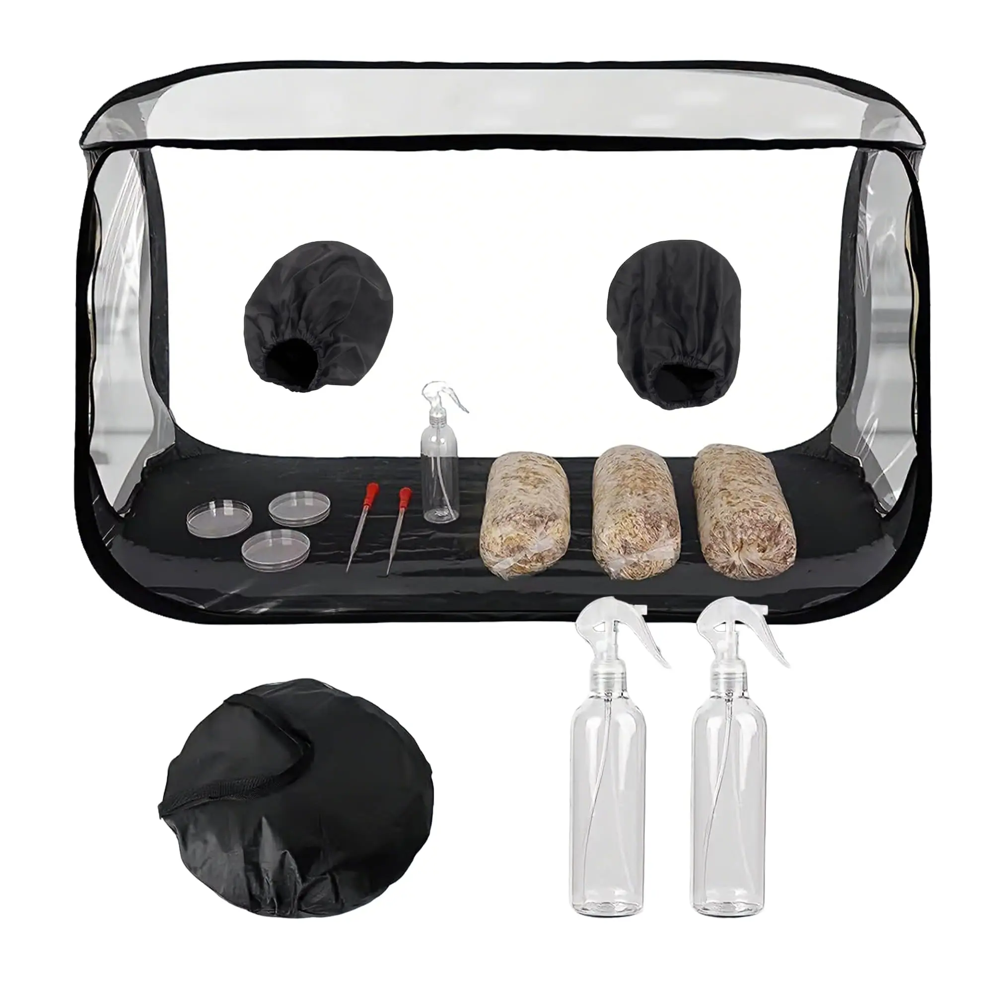 GAOMON Mushroom Cultivation Equipment Hydroponic Growing Tent System, 38x20x25in Transparent Plastic Chamber, High Elasticity Armholes, Foldable with Storage Bag, Thermometer, 2 Spray Bottles, for Agar Inoculation Liquid Culture Growing Kit