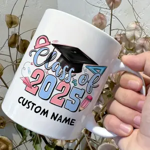 1pc 11oz, Graduation Themed Mug, Graduation Student Cup, Tea Cup with Colored "CLASS OF 2025", Personalized Customized Name, Ideal Graduation Gift for Classmates and Friends, Coffee Cup Suitable for Home and Office Use, Graduation Gift, Birthday Gift