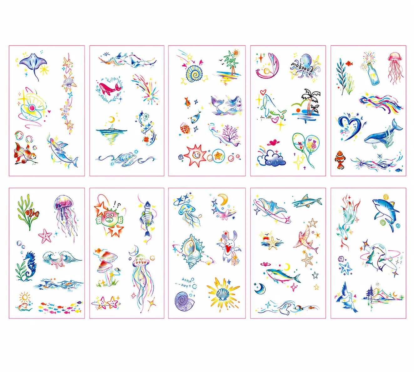 Waterproof Temporary Tattoos 10 Sheets 60 Designs Ocean Theme Stickers, Dolphin Whale Mermaid Sea Animal Body Art Decals, Summer Tattoos