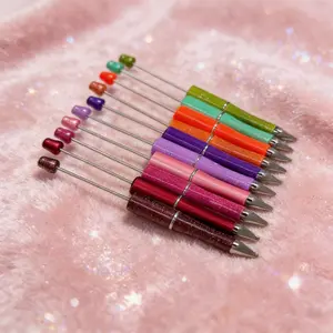 10pcs DIY Beaded Ballpoint Pen Set, Metal Texture Multi-Color Options, Hand Account Decoration, Student Office Craft, Smooth Writing Replaceable Refills