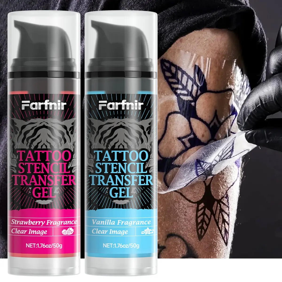 Tattoo Transfer Gel Series, Fast Application, Easy Use, Clear Visibility, Fresh Scent, Vanilla Fragrance, Strawberry Fragrance, Alcohol-Free, Body Art, Tattoo Supplies