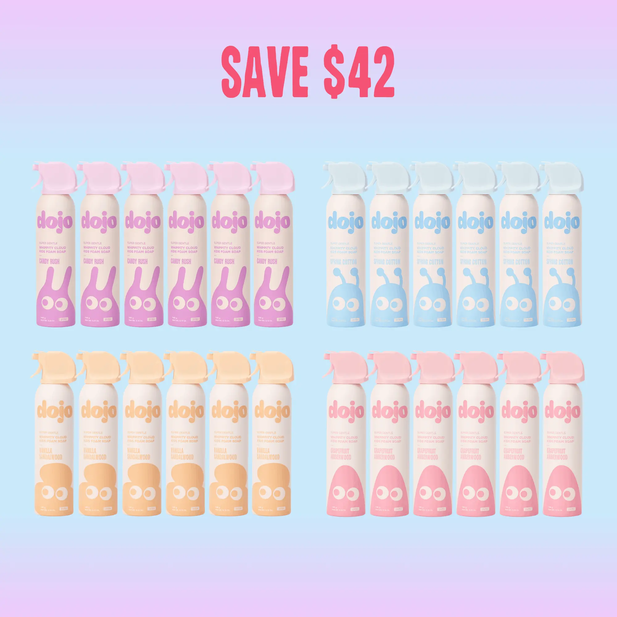 Dojo 24ct Variety Pack Foaming Squishy Shapeable Glycerin Soap - Gentle Body Wash for Kids