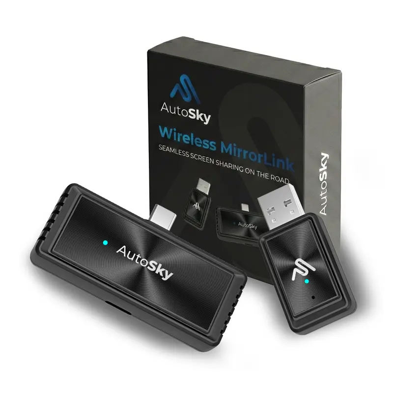 AutoSky Wireless MirrorLink - Instant Phone Projection for Vehicles - Watch Movies Seamlessly - Wired CarPlay & DP Protocol Compatible - AutoSky Drive