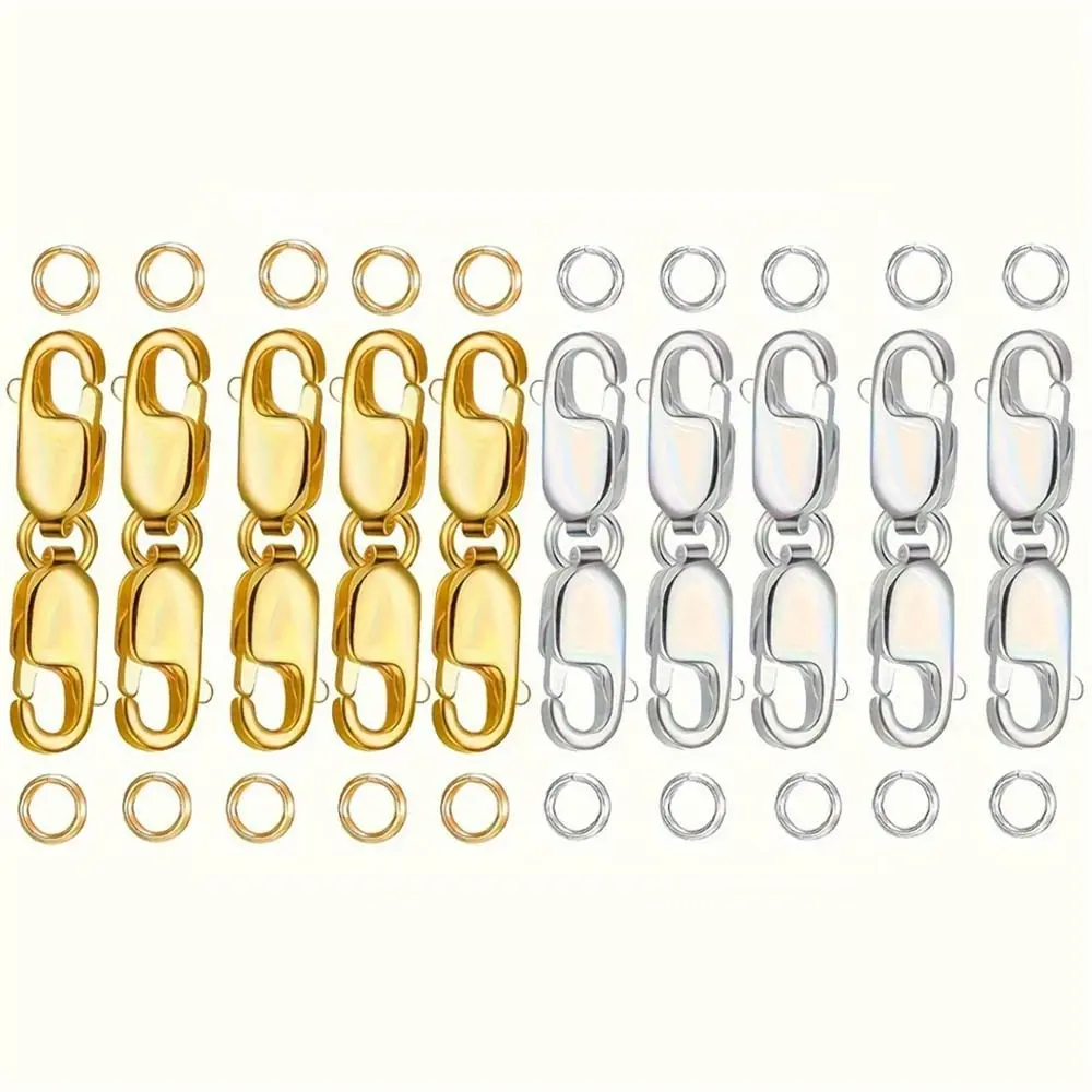 Silvery and Golden Metal Lobster Claw Clasps with Closed Jump Rings, 12mm (0.47in) 20-Pcs Bead Art Jewelry Clasps, Beading Accessories for DIY Jewelry Making, Silvery And Golden -20 Pcs