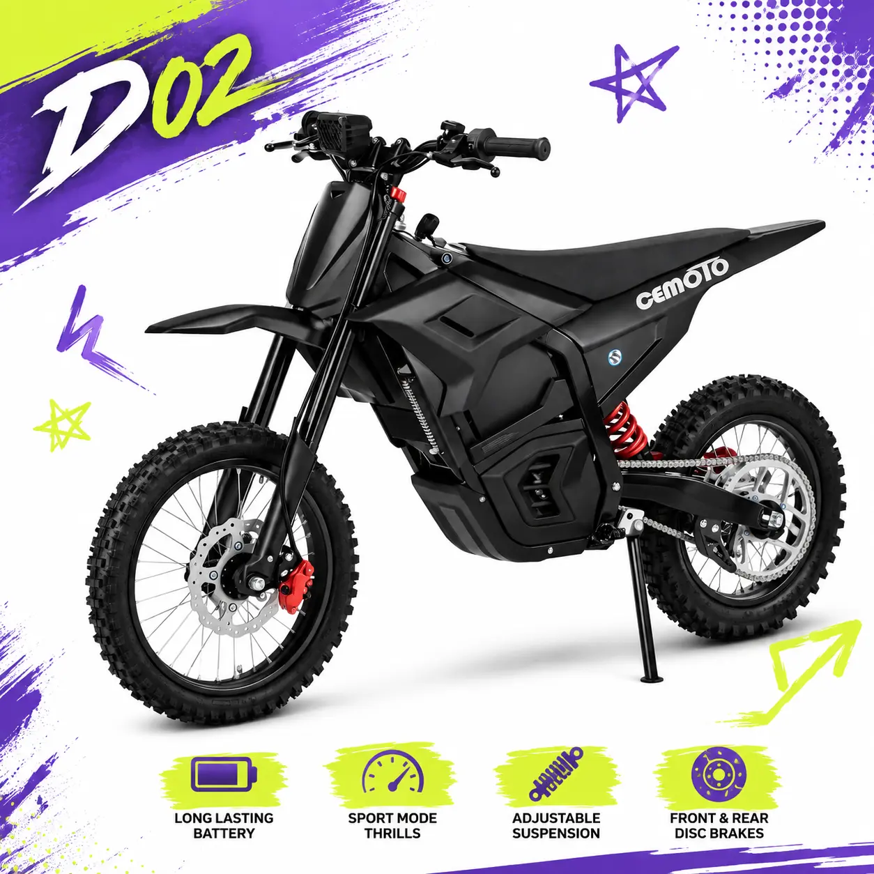 CEMOTO D02 Classic 3000W Electric Dirt Bike for Teens & Adults, 40MPH Off-Road Electric Bike with 48V 21Ah Battery, Full Suspension E-Bike