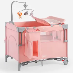 HARPPA 5-in-1 Convertible Baby Bassinet Bedside Sleeper & Playard - Newborn Furniture with Mattress, Rocking Function, Diaper Changing Crib, Foldable Travel Design, Ample Play Area, Safety and Durability,summerwins