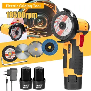 【FathersDay Gift】12V Cordless Mini Brushless Angle Grinder Kit with 4 Gutting Blades,2 pcs 12V 1300mAh Batteries 19500 RPM/Min，for Cutting Grinding Polishing Electric Heavy Duty Handle Power Tools fathersdaygift