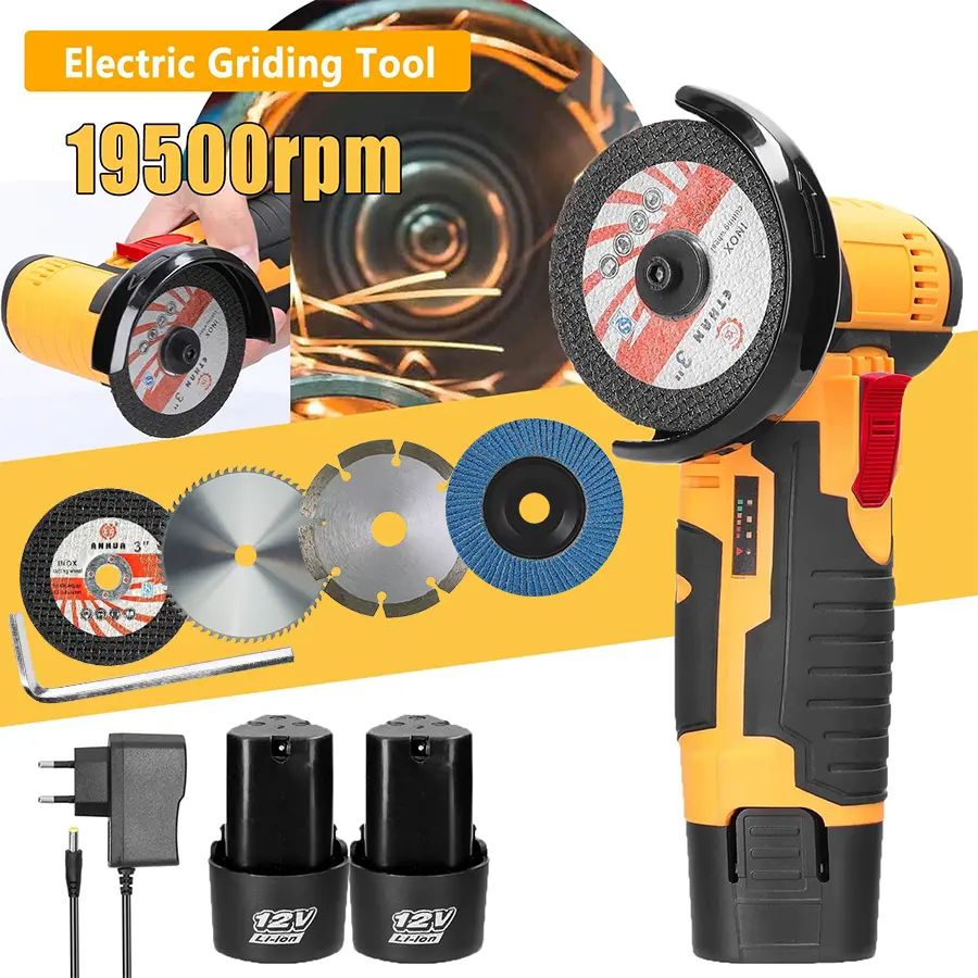 【DealsForYouDays】12V Cordless Mini Brushless Angle Grinder Kit with 4 Gutting Blades,2 pcs 12V 1300mAh Batteries 19500 RPM/Min，for Cutting Grinding Polishing Electric Heavy Duty Handle Power Tools